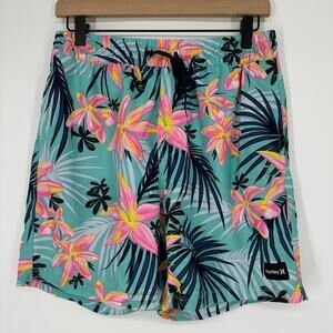 Hurley Cannonball Volley Tropical Print Pull On Swim Trunks Board Shorts Mens Sm